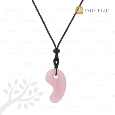 Dufeng - Lucky Yin Yang Fish Crystal Necklace - Rose Quartz