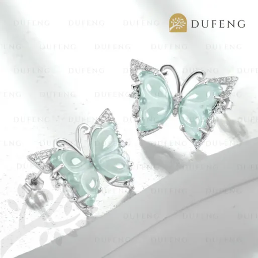 Dufeng - Jadeite Flare Wings S925 Earrings - Image 2