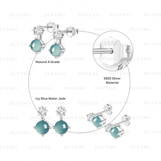 Dufeng - Azure Dew Blue Water Jade S925 Earrings - Image 3