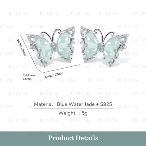 Dufeng - Jadeite Flare Wings S925 Earrings - Image 3