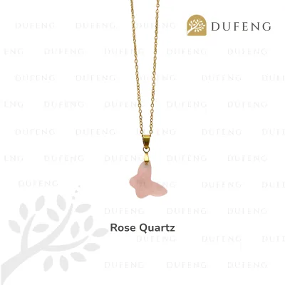 Dufeng - Celestial Wings Crystal Butterfly Necklace - Rose Quartz
