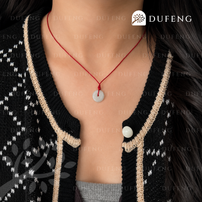 Dufeng - Lucky Jade Coin Necklace - Maroon