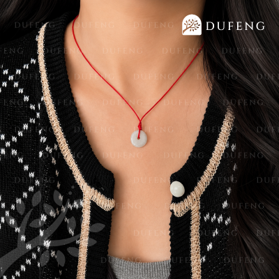 Dufeng - Lucky Jade Coin Necklace - Merah