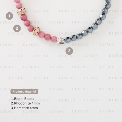 Dufeng – Elysian Heart Balance Hematite Rhodonite Bracelet