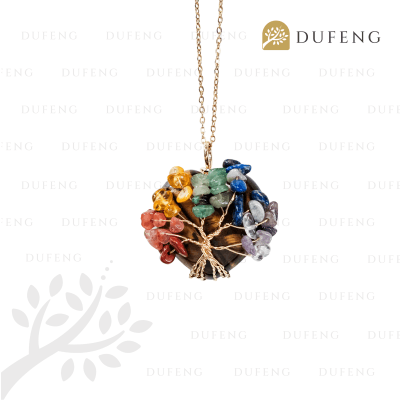 Dufeng - Chakra Bloom Heart Crystal Necklace - Tiger Eye