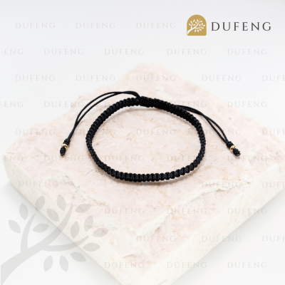 Dufeng - Classic Flat Lucky Tibetan Bracelet - Black, 14-18cm
