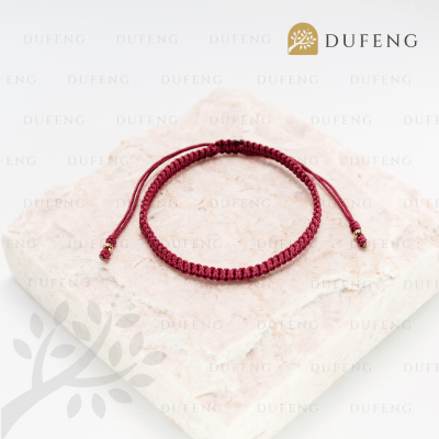 Dufeng - Classic Flat Lucky Tibetan Bracelet - Maroon, 14-18cm