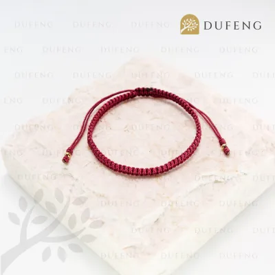 Dufeng - Classic Flat Lucky Tibetan Bracelet - Maroon, 14-18cm