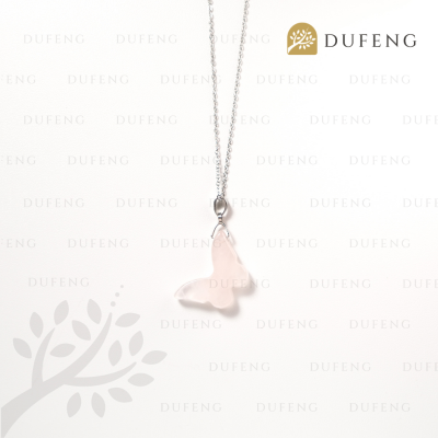 Dufeng - Celestial Wings Grand Butterfly Necklace - Rose Quartz