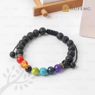 Gelang Healing Crystal 7 Cakra Batu Lava Rough