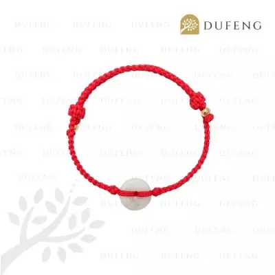 Lucky Jade Coin Bracelet - Merah, 14-17cm