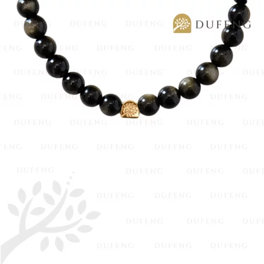 Dufeng – 6 Mantra Golden Obsidian Crystal Bracelet
