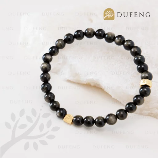 Dufeng – 6 Mantra Golden Obsidian Crystal Bracelet