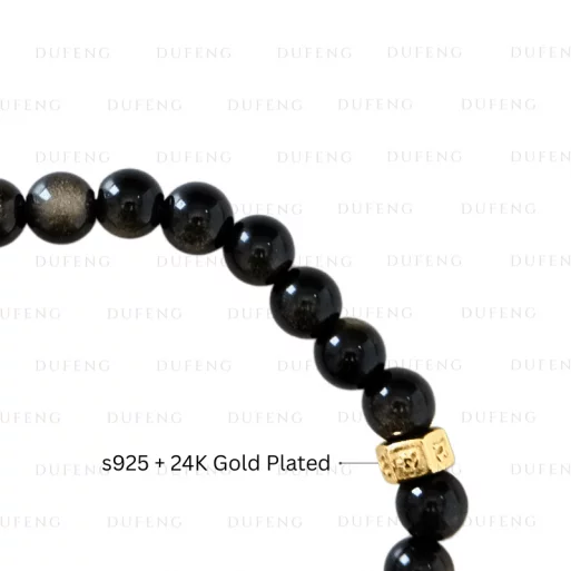 Dufeng – 6 Mantra Golden Obsidian Crystal Bracelet