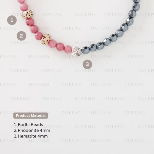 Dufeng – Elysian Heart Balance Hematite Rhodonite Bracelet