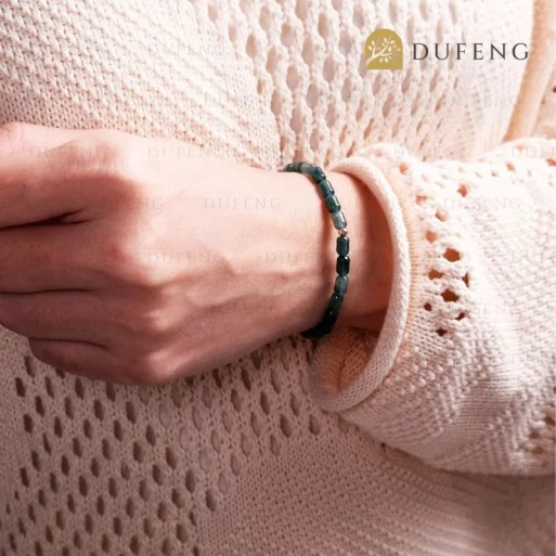 Dufeng – Lucky Blue Water Jade Mini Barrel Bracelet