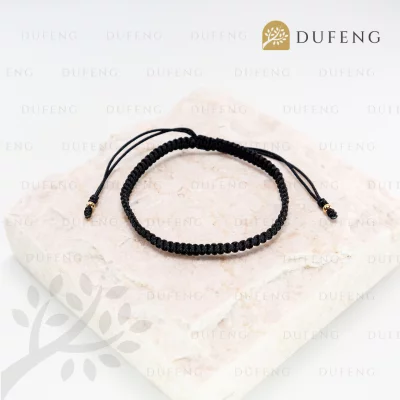 Dufeng - Classic Flat Lucky Tibetan Bracelet - Black, 14-18cm